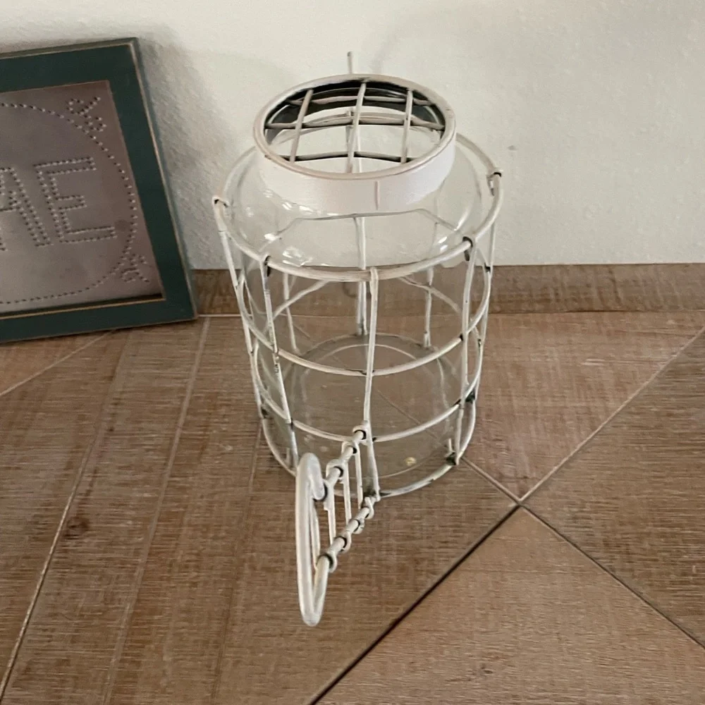 Rustic White Metal and Glass Watering Can - Picture 3 of 8